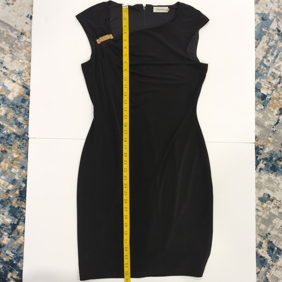 Calvin Klein Black Sheath Dress - Women's Size 6 Knee Length Gold Accent Classic - Picture 14 of 14
